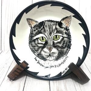 Cats By Nina Bowl Hand Painted Nina Lyman 8 Inches Black Tabby Cat Green Eyes